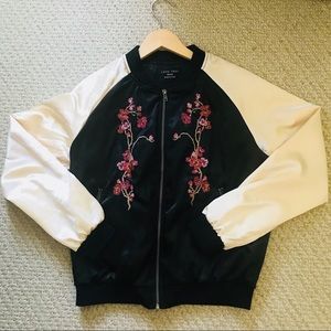 Embroidered Satin Bomber Jacket